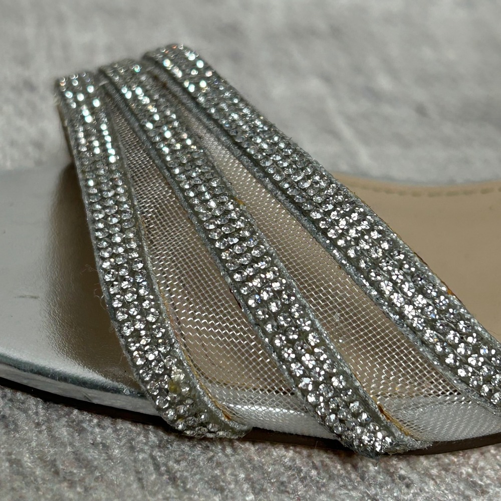 Nina Silver Glitter‎ Rhinestone Block Heel Ankle Strap Sandals Women 8.5W - Picture 7 of 8